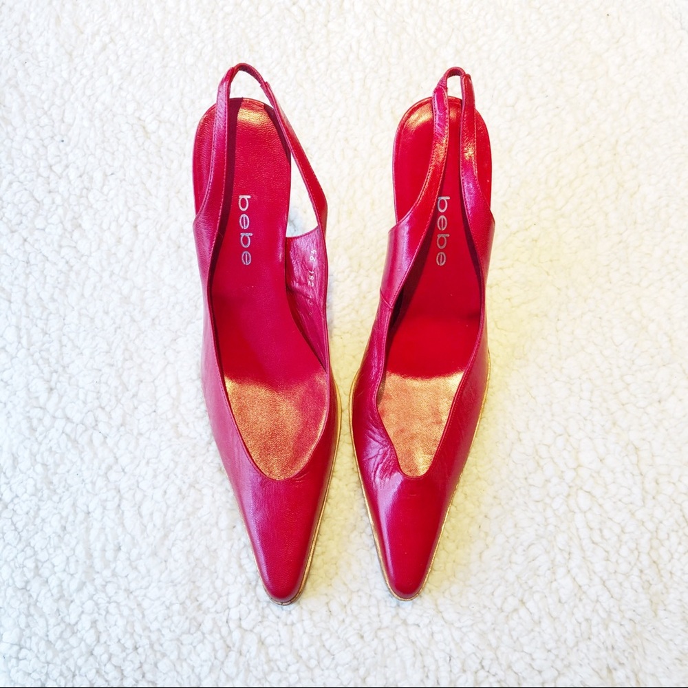 Bebe Deep Pointy Toe Red Slingback Shoes sz10 NWOB